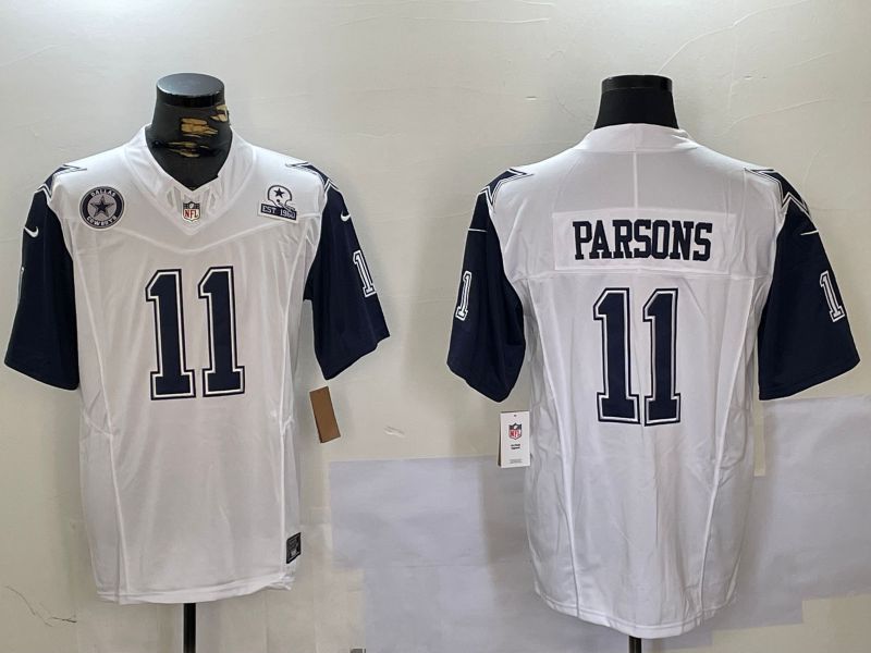 Men Dallas Cowboys 11 Parsons White 2024 Nike Three generations Vapor Limited NFL Jersey style 4